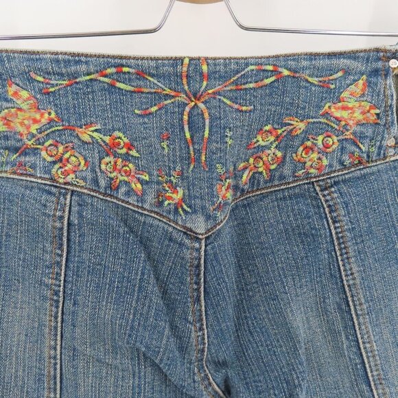 Jill Stuart Womens 6 Embroidered Front Seams Blue Denim Jeans Y2K Cotton Blend - Picture 7 of 12